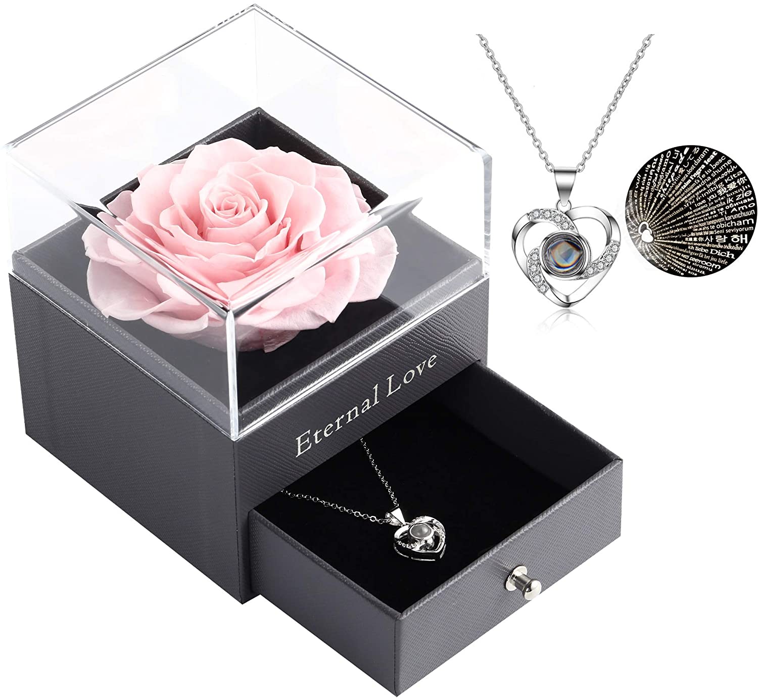 real rose and necklace gift