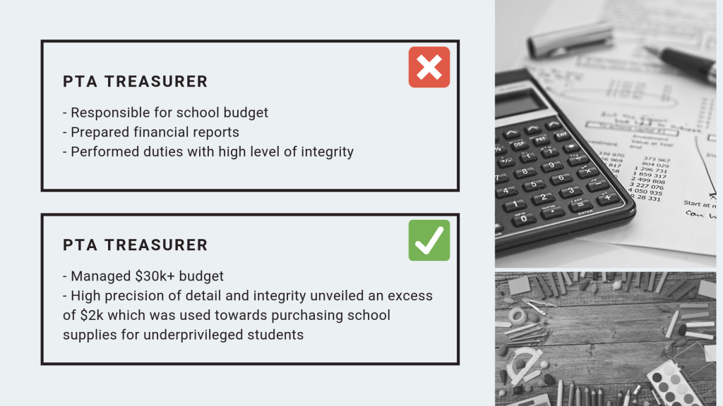 resume tips for PTA treasurer