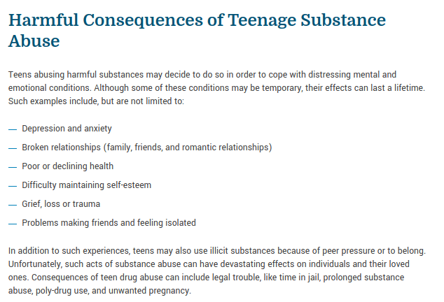 harmful consequences of teenage substance abuse