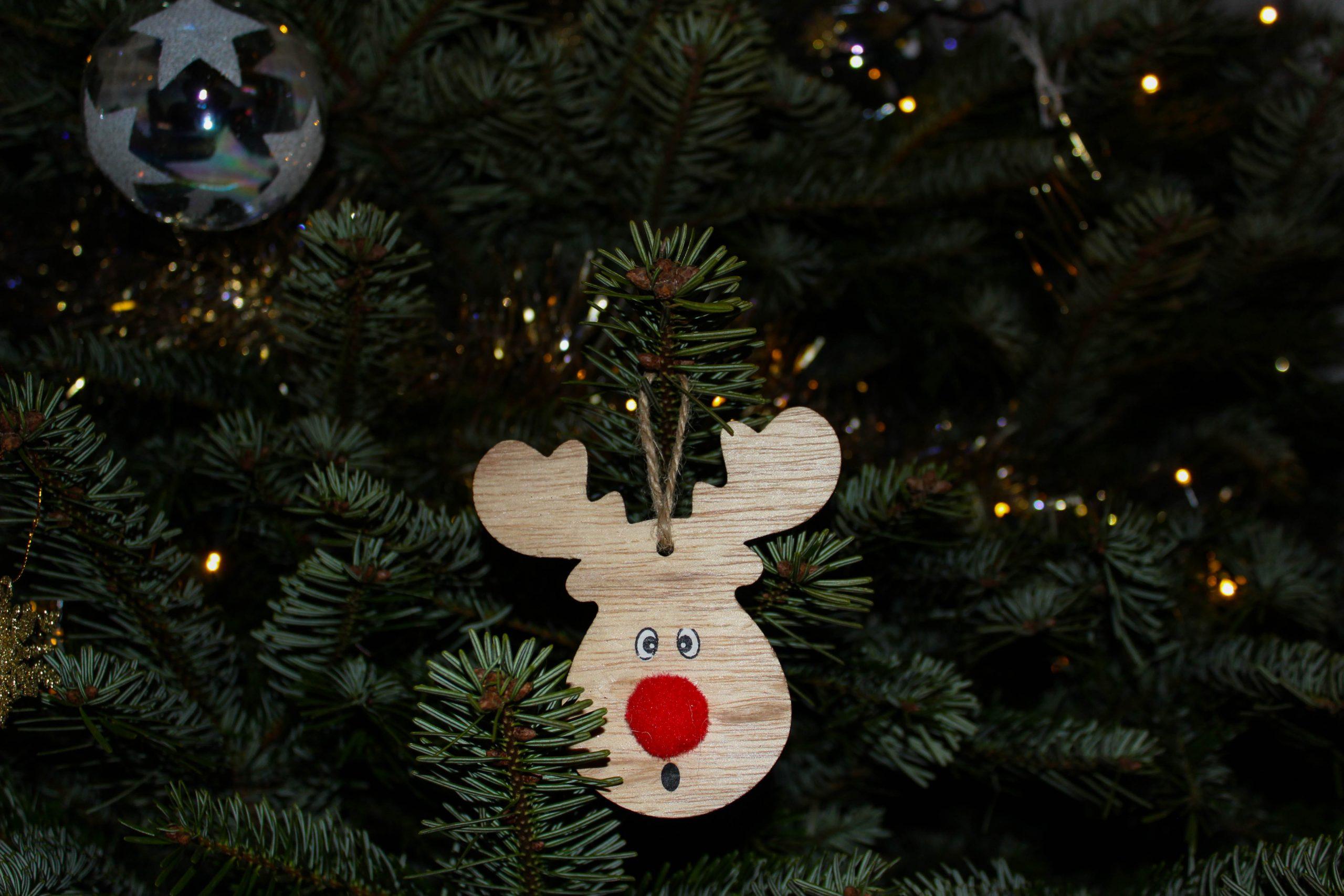 Homemade Reindeer Ornament on Tree
