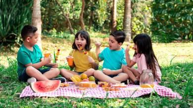 Kids having a healthy picnic