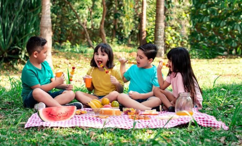 Kids having a healthy picnic