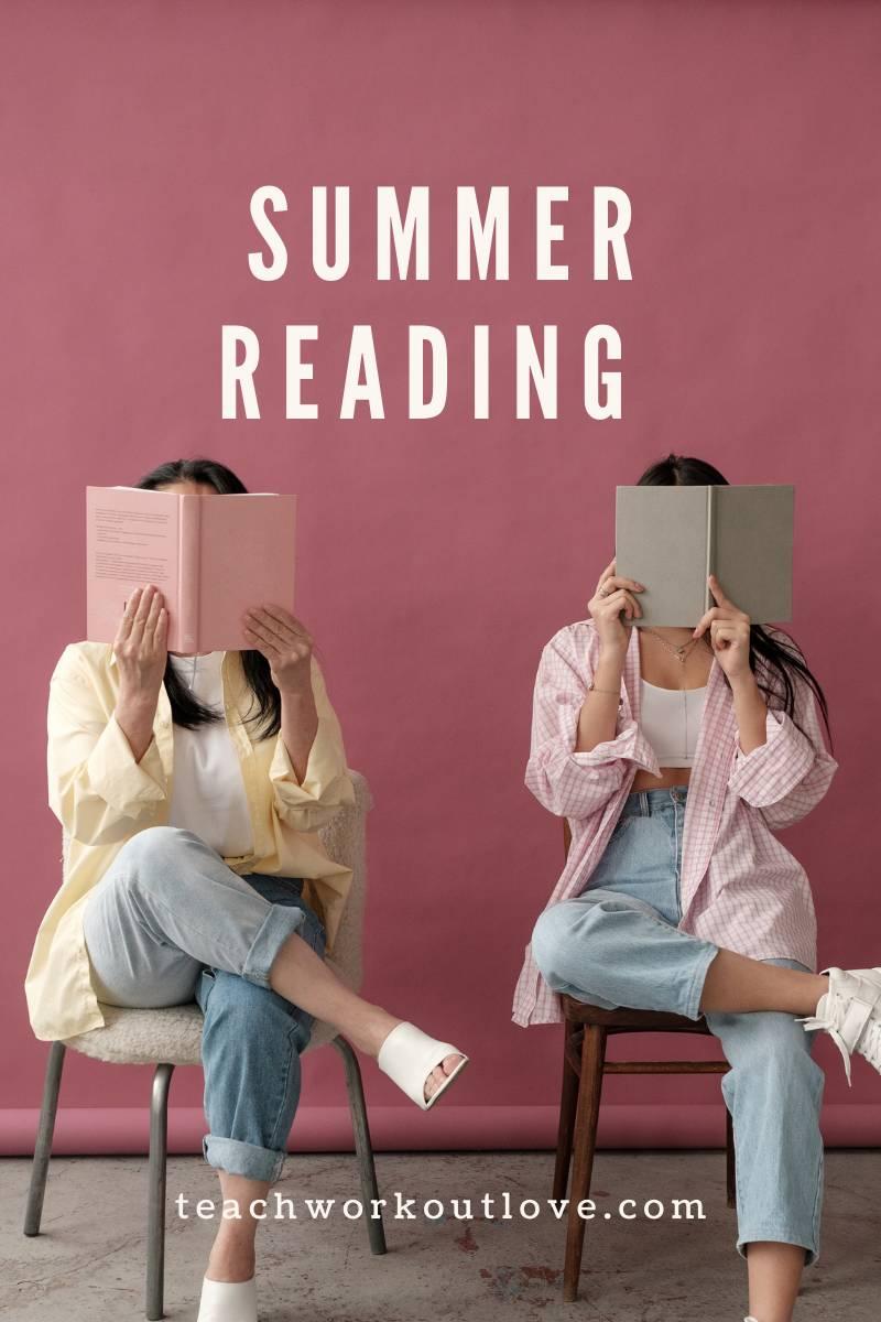 Two girls holding books covering their face. Summer reading needs to be in your summer bucket list. 