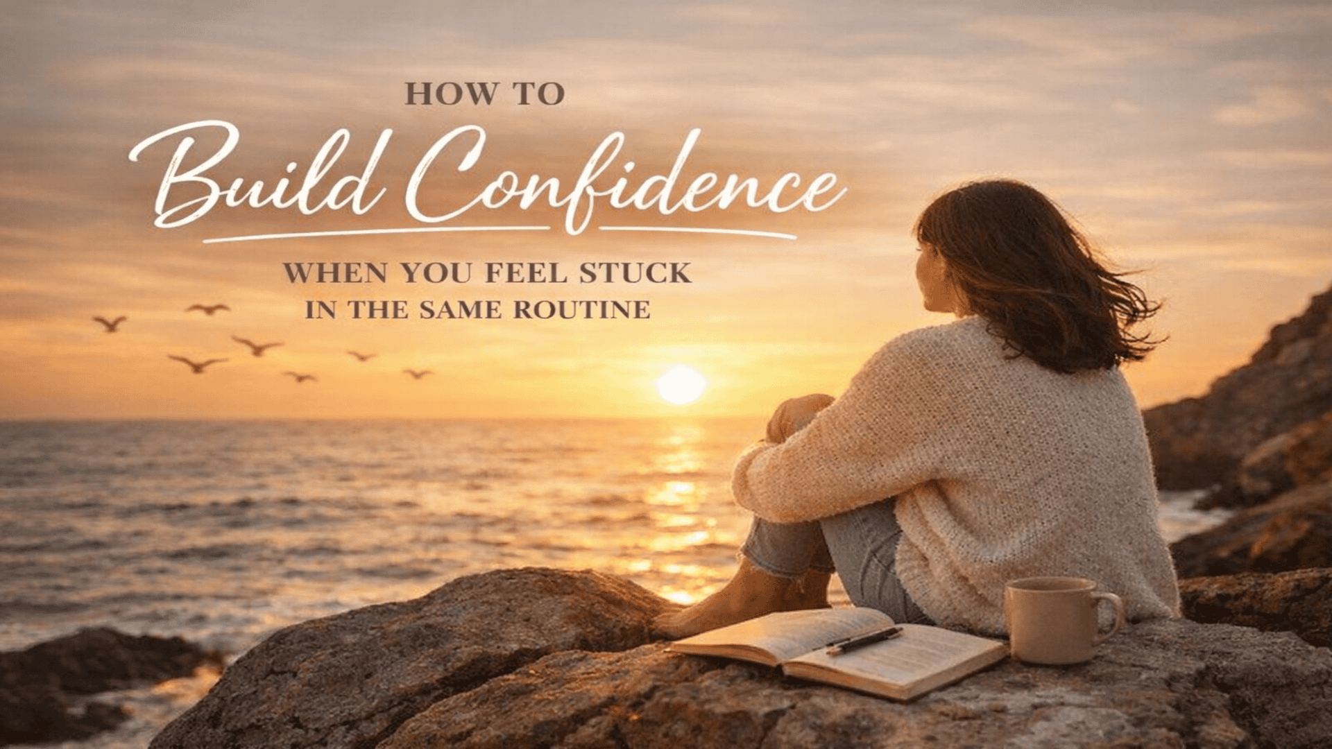 Woman building confidence as a woman while feeling stuck in life and starting a fresh daily routine